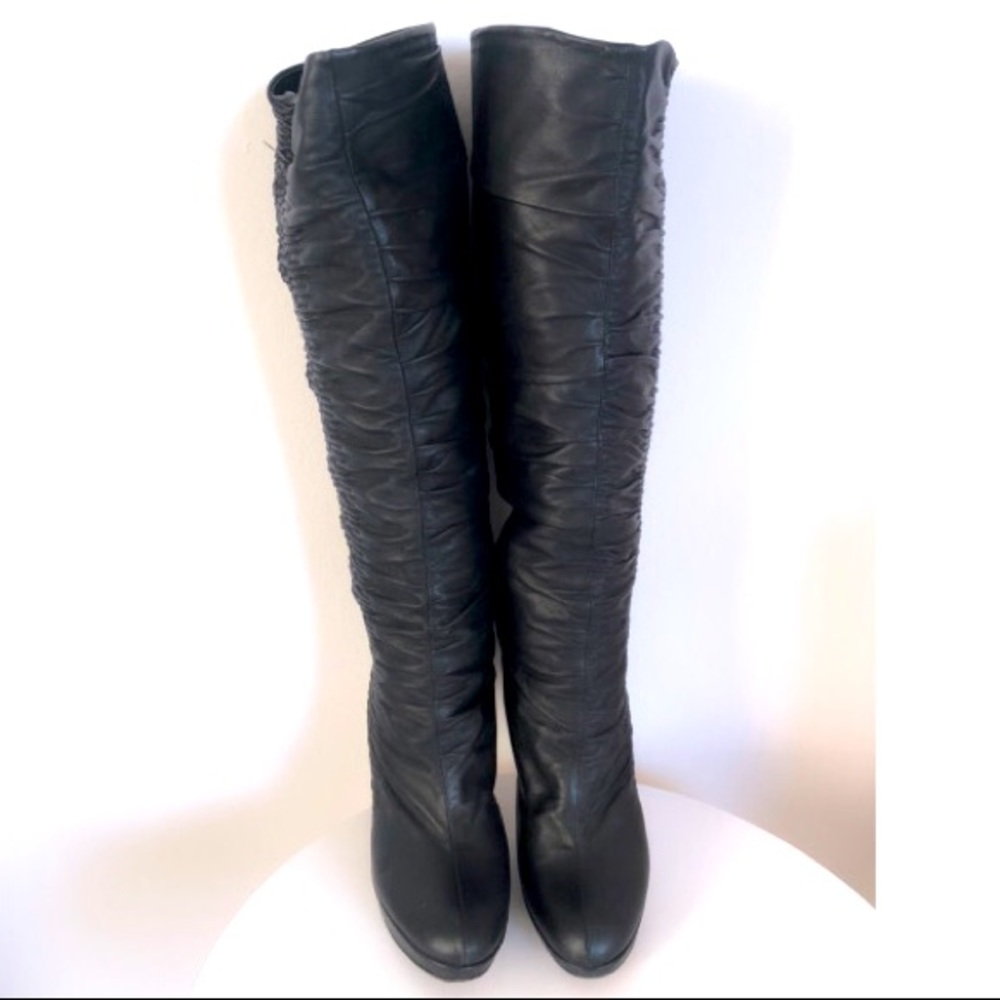 Dior Black Leather Pull-on Heeled Tall Boots